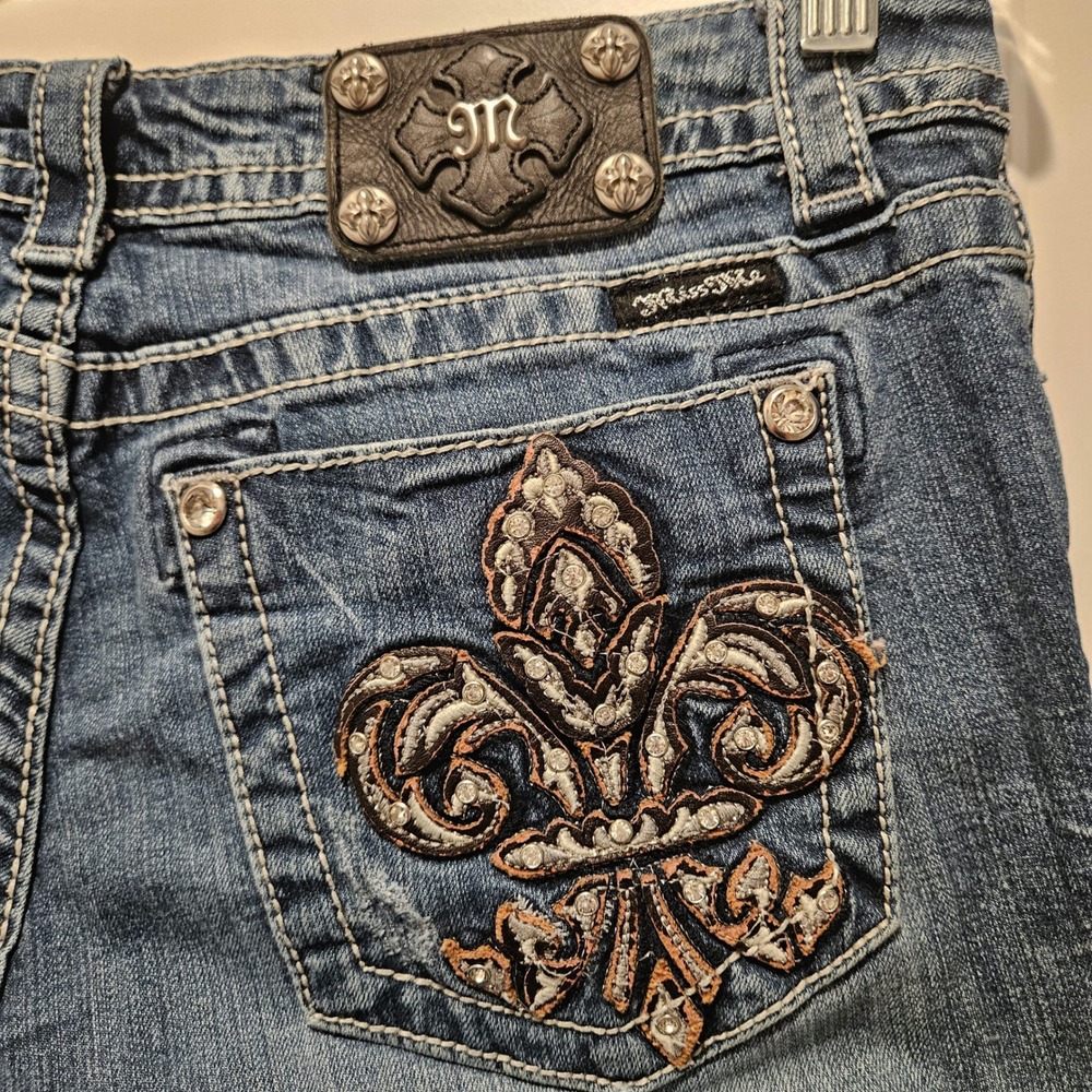 Miss Me Skinny Jeans Womens 29 Blue JP5646S2 Fleur De Lis Embellished Low Rise - Picture 10 of 11